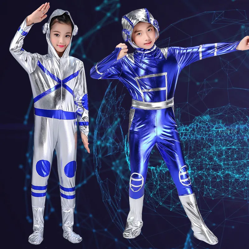Boy or Girl Silver Robot Costume Leotard Cartoon Stage Dance Wear Clothes For Kids Cosplay Astronaut Spacesuit Modern Costumes |
