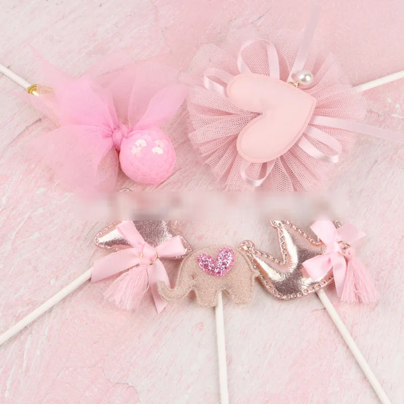 Розовая Звезда Корона сердце флаги капкейк топперы 5 шт./лот для свадебвечерние