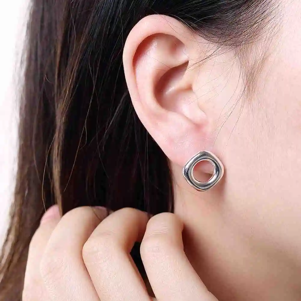 Простой модный стиль посеребренные тетрагональные решетки серьги ювелирные