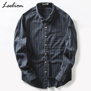 Мужская льняная рубашка в полоску LeeLion, повседневная приталенная рубашка в полоску с длинными рукавами, осень 2020