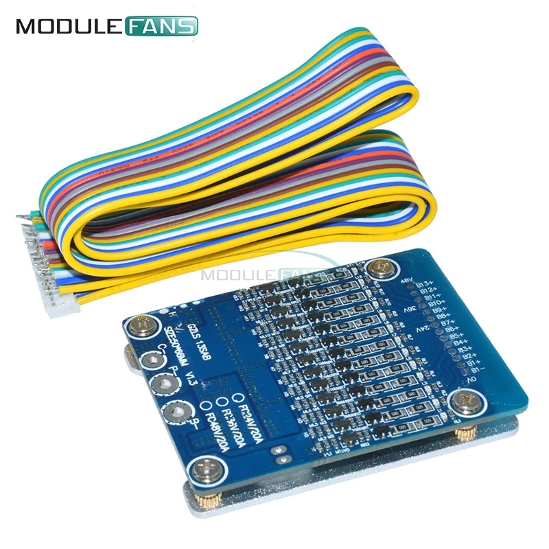 13S 20A Защитная плата PCB для литий ионных ячеек 48 В 18650 аккумулятор BMS баланс модуля с