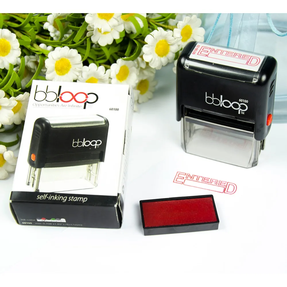 Метка BBloop &quotInked&quot Self-Inking. Прямоугольная. Лазерная гравировка. Красный | Дом и сад