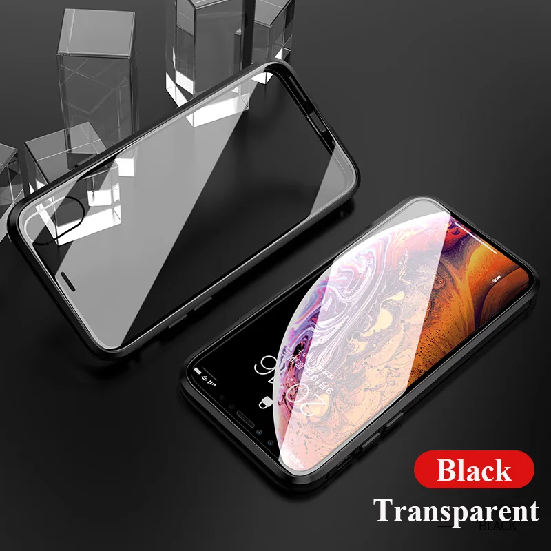 Black Suntaiho Магнитный чехол для iPhone XS Max Case XR двойной закаленный стеклянный магнит Адсорбция чехол для iPhone 7 Plus стеклянная крышка бампер - Цвет: Black