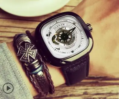 Color 4 GLENAW механические часы Мужские квадратные часы Автоматические Мужские наручные часы ажурные военные часы Подарки для мужчин - Цвет: Color 4