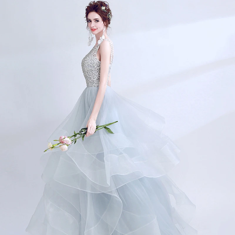 Robe De Soiree Новое Элегантное серое кружевное платье для выпускного вечера сексуальное с открытой спиной без рукавов ТРАПЕЦИЕВИДНОЕ длинное вечернее платье для банкета