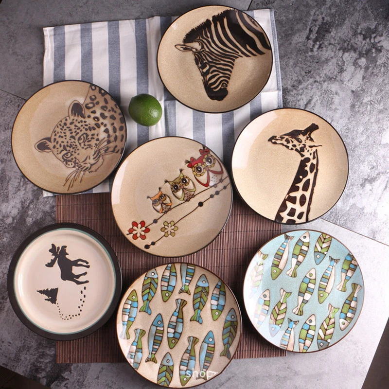 Керамическая тарелка набор тарелок плоская круглая для еды поднос салата ручная