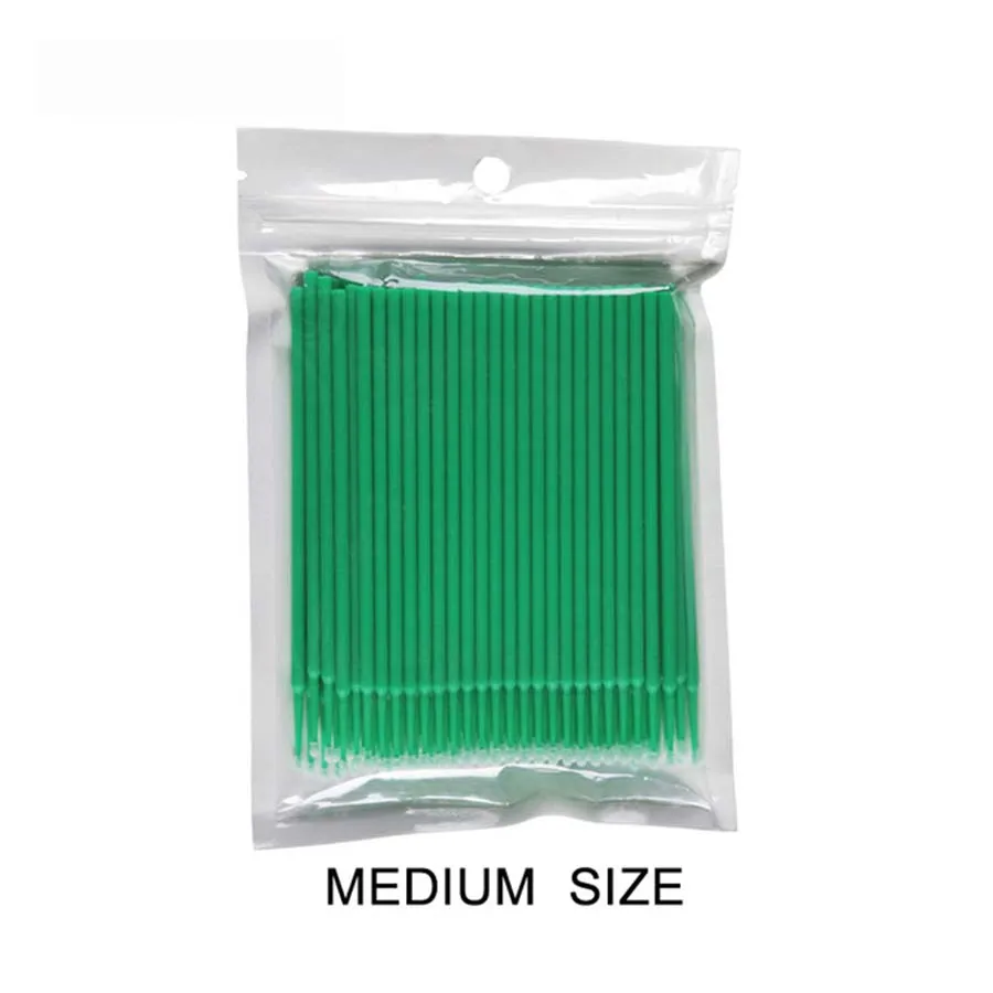 Green Medium 100 шт Одноразовые кисти для макияжа, индивидуальные Микро Кисти для ресниц, щеточка для наращивания ресниц, очиститель, портативные косметические инструменты, 6 цветов - Длина: Green Medium