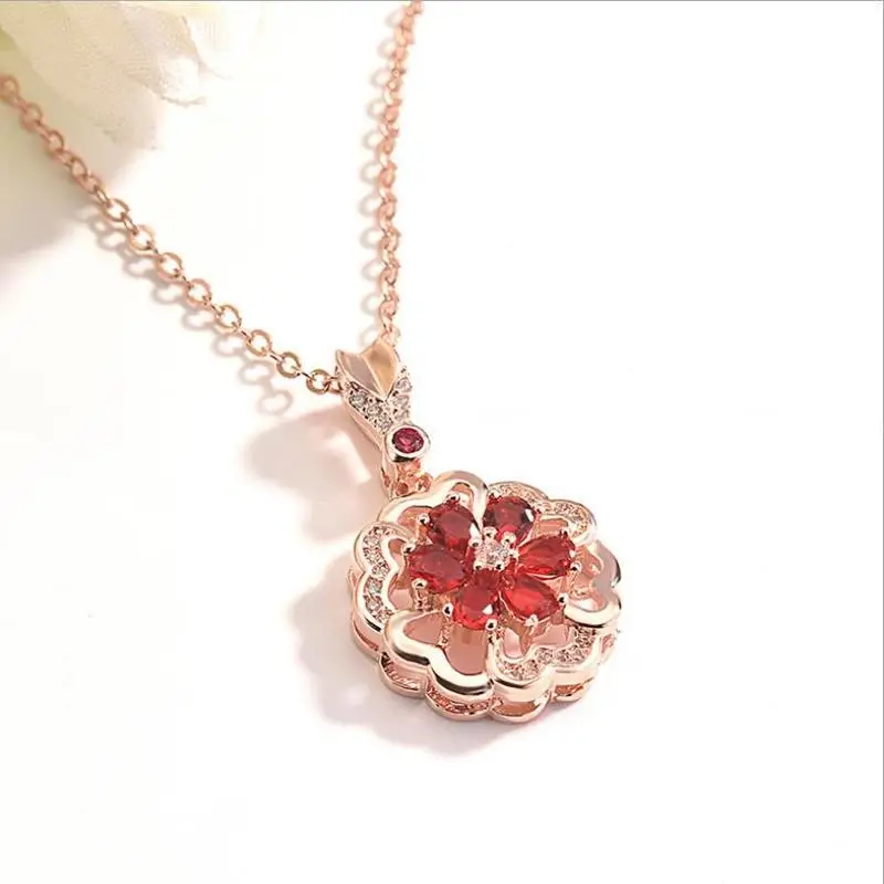 Ожерелье Everoyal женское винтажное серебряное с красным цветком для 925 пробы |