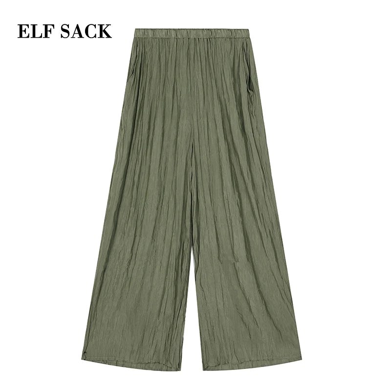Женские винтажные брюки ELF SACK серо зеленые свободые с широкими штанинами со