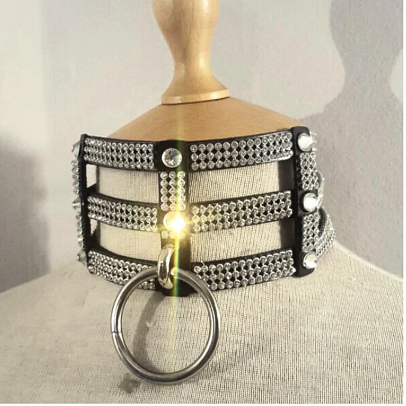 

Кожаный чокер ручной работы в стиле панк пастельный Готический кристалл ожерелье для фетиша ошейник 3 ряда с вырезами ожерелье для БДСМ-вор...
