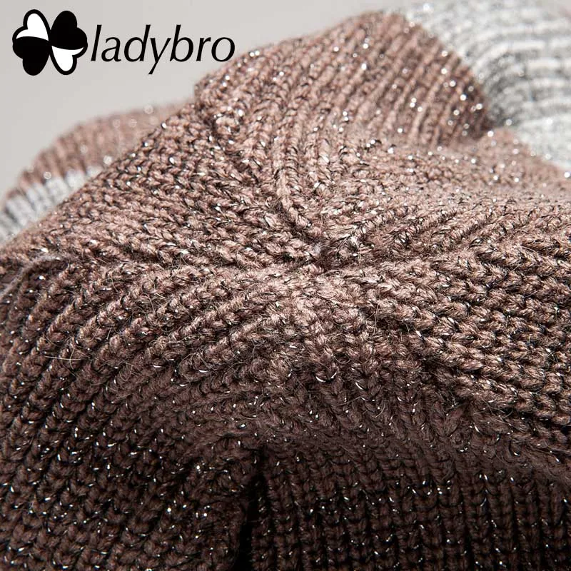 Ladybro осень-зима шляпа Для женщин шерстяные шапочки трикотажный свитер шляпа Кепки; женские туфли на плоской подошве в полоску лыжи gorros Для женщин шляпа теплая шапка Femme