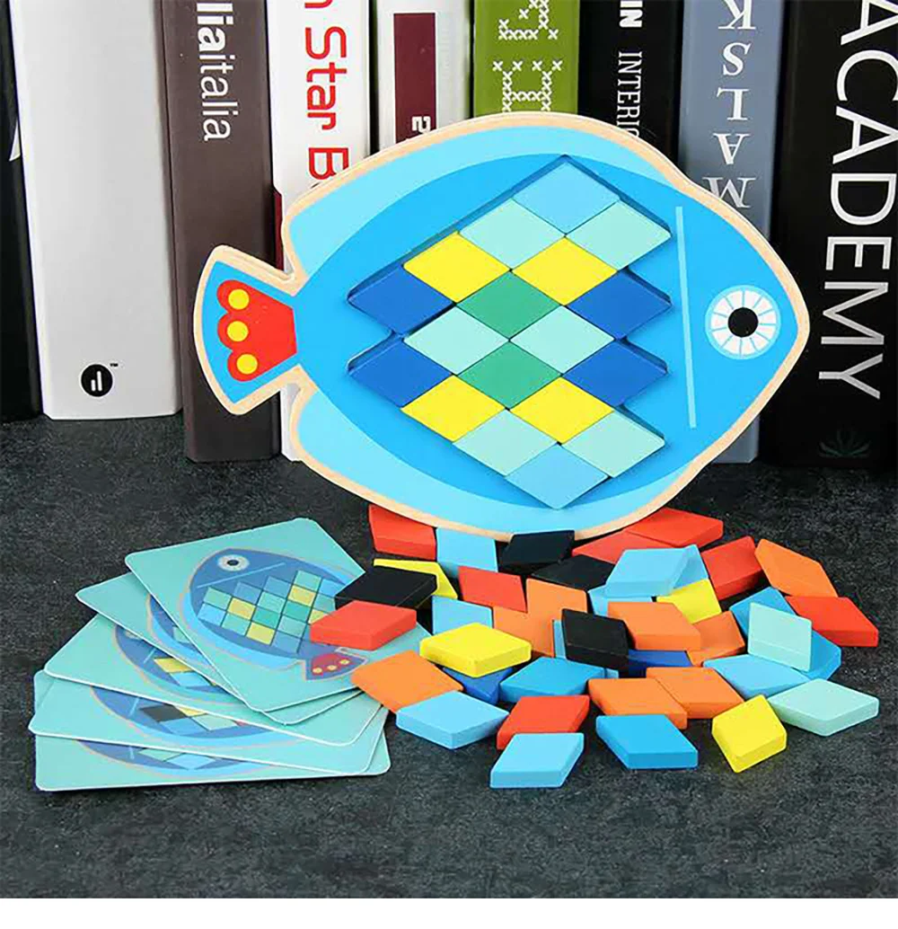 3D Сова/рыба деревянные пазлы детские развивающие Игрушки для раннего обучения красочные головоломки доски Смешные развивающие игрушки подарки для детей
