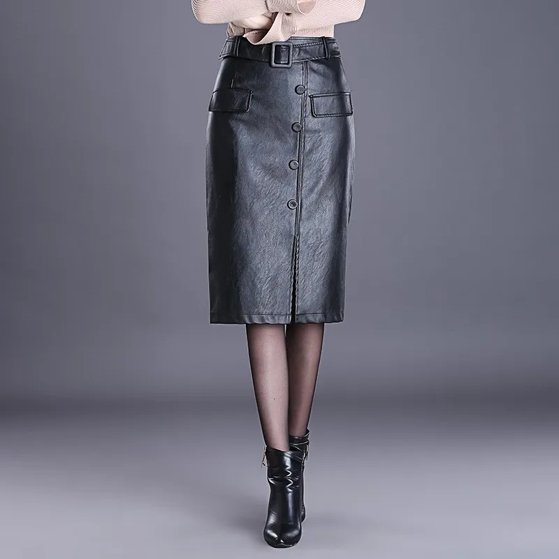 Женская юбка карандаш красная черная средней длины с высокой талией из