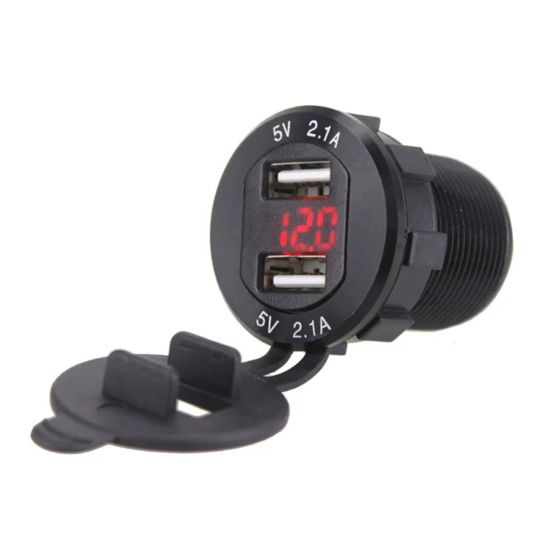 2019 Aluminum Dual Port USB Charger Power Outlet Adapter With LED Digital Voltmeter For Phones GPS Car Moto | Автомобили и