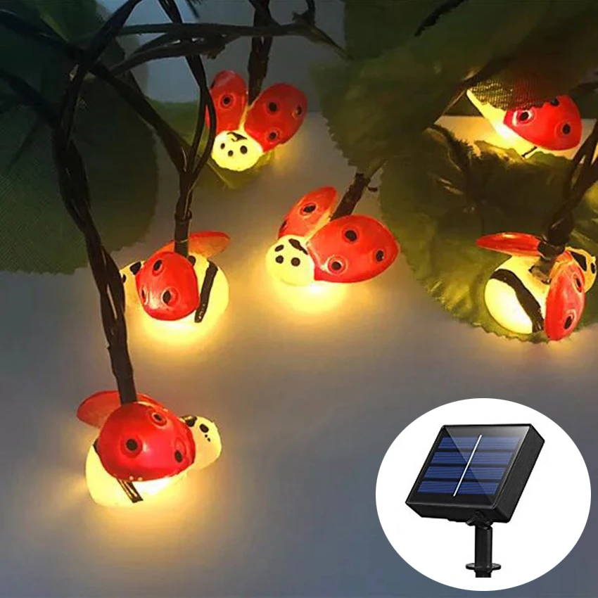 

20Leds 30leds Solar Powered Ladybug led String Fairy Lights Outdoor Waterproof Garden Fence Summer Patio Christmas Garland Light