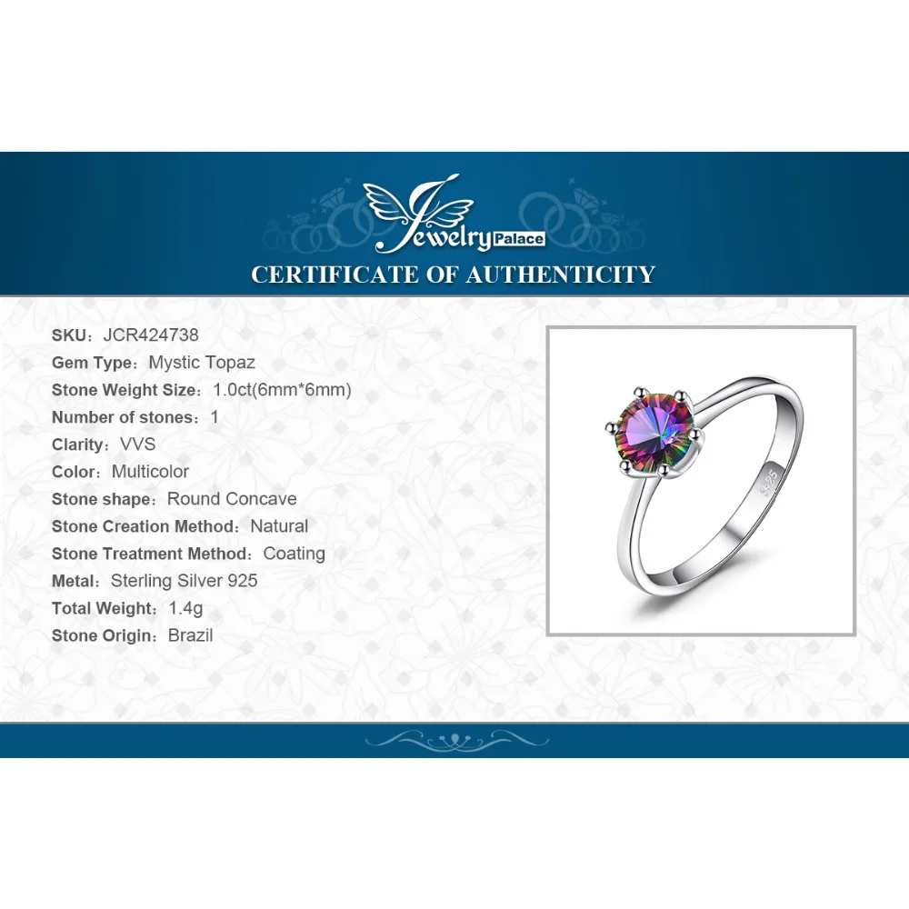 Jewelrypalace 1ct Мистик своих Радуга Топаз Обручение обручальное кольцо Твердые 925