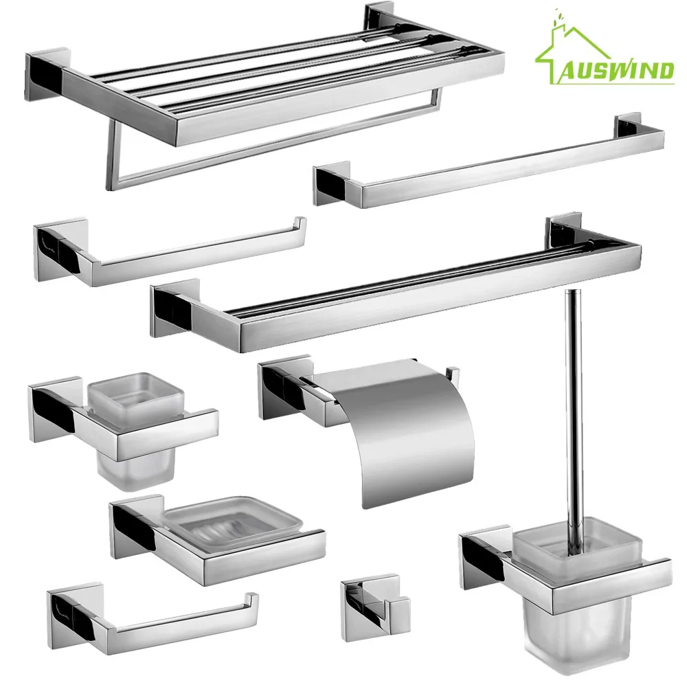 304 Stainless steel wall-mounted bathroom hardware accessories set square base toilet brush tumbler holder soap dish | Обустройство