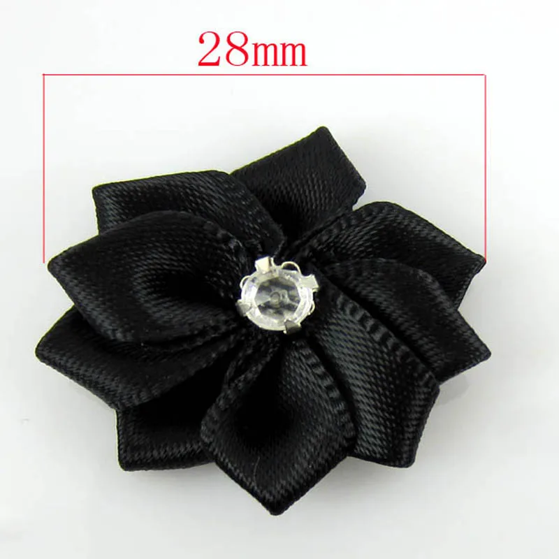 40 шт. ручной работы черный маленький атласный цветы цветок из ткани со стразами