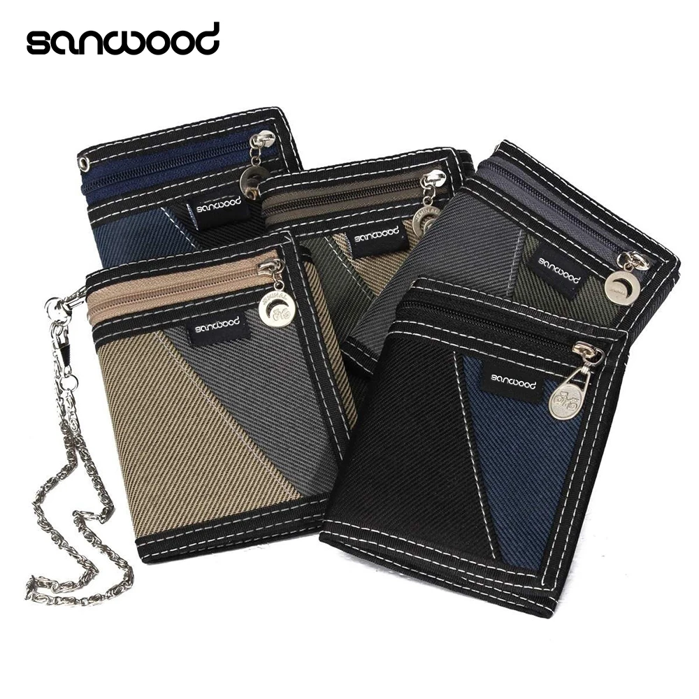 Мужской короткий кошелек в три сложения Холщовый лоскутный держатель для монет