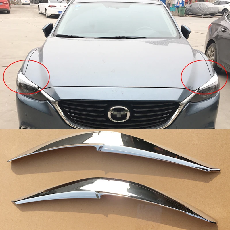 2 шт. для Mazda 6 Atenza- хромированная карбоновая фара Брови Веки передняя фара брови Накладка аксессуары