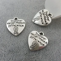1816mm together we can make a difference jewelry heart ribbon breast cancer awareness charm antique silver color charm