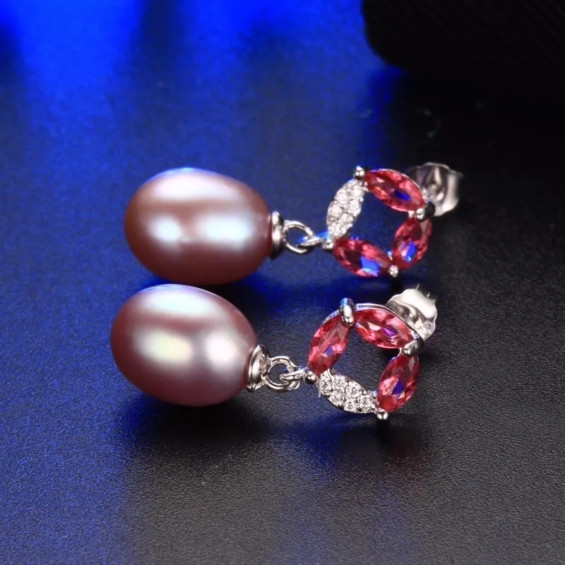 

Dainashi new arrival round classic 925 sterling silver real natural pearl earrings with red garnet fine jewelry
