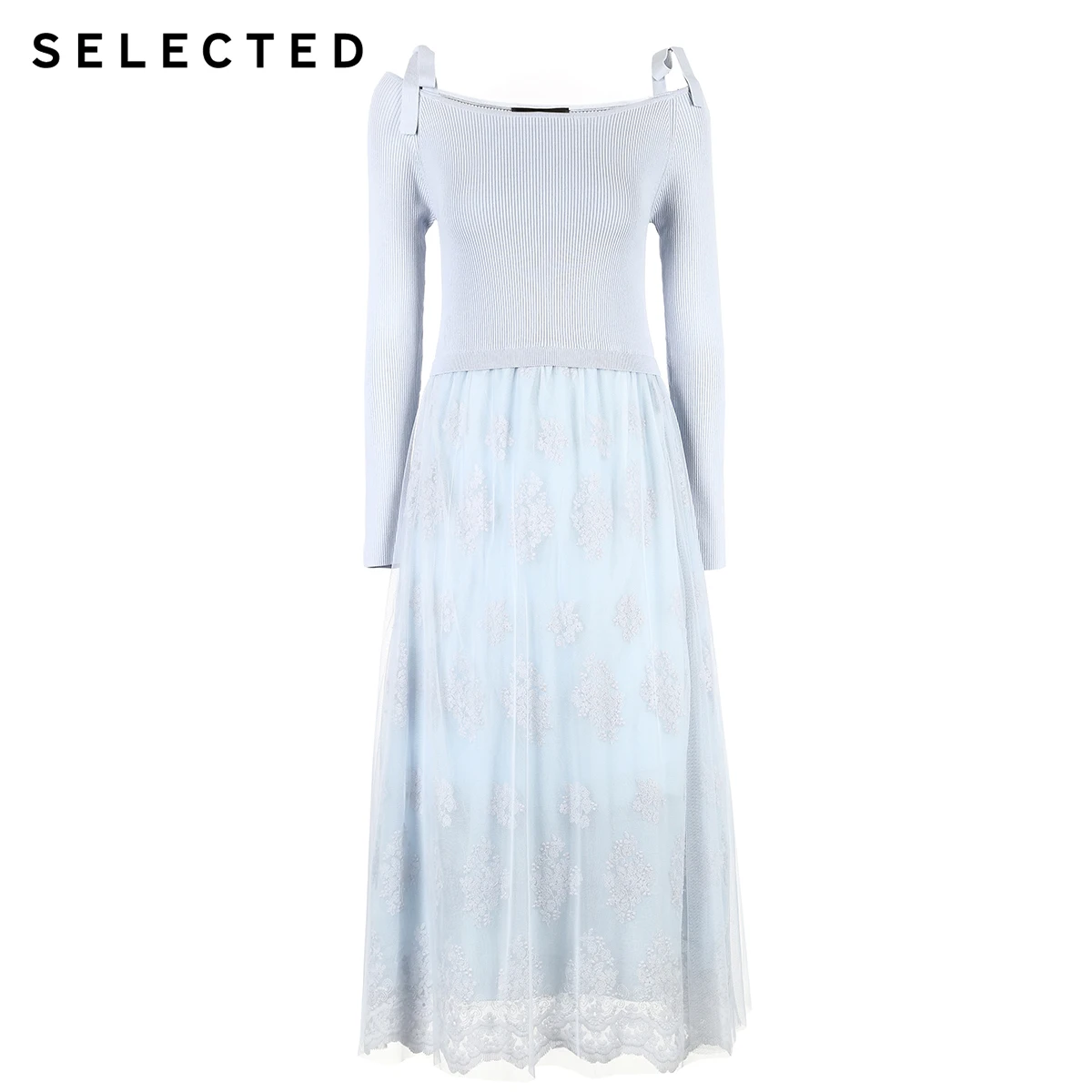 Выбранные женские весенние Трикотажные сращивания Кружева Slim Fit зонтик Форма