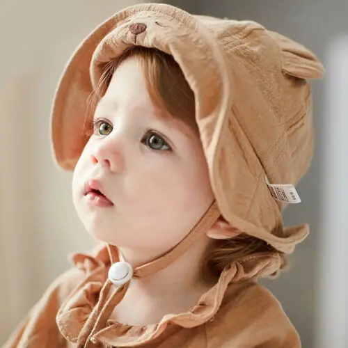 Однотонная хлопковая пляжная шапка с бантом для маленьких девочек и детей милая
