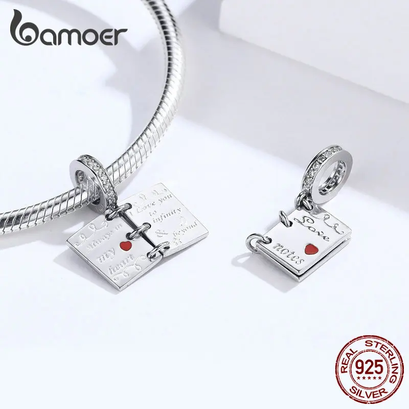 Bamoer Love Note, подвеска, Шарм для серебра, оригинальные Подвески, браслет, открытая книга, Стерлинговое Серебро, 925, мода, сделай сам, ювелирное изделие SCC1262