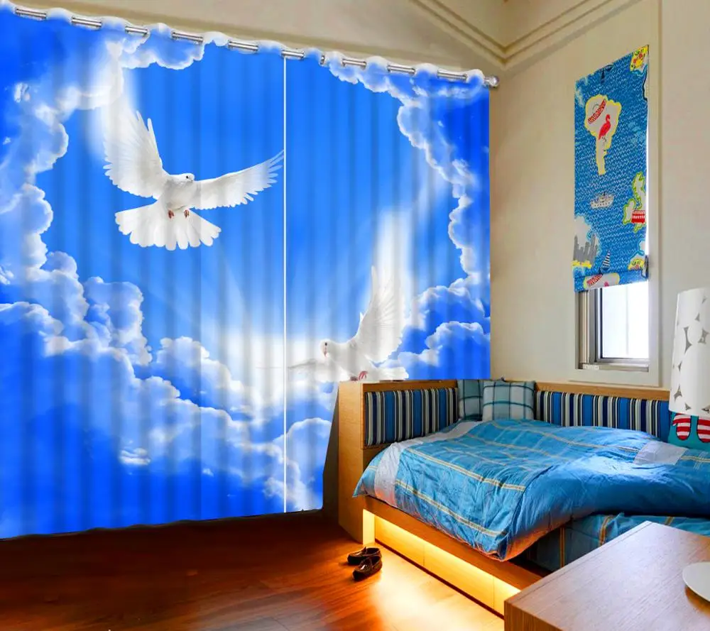 

fashion photo curtains 3d customize Dove sky living room bedroom window curtains printing blackout curtains
