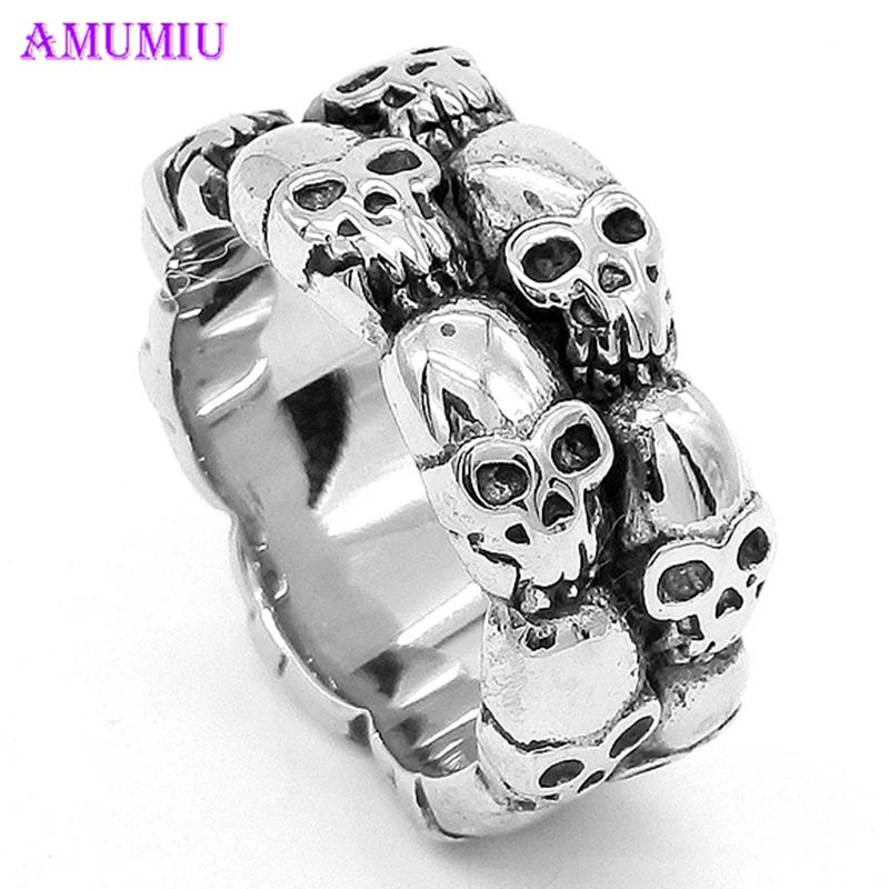 AMUMIU 2018 Новое модное серебряное готическое кольцо с черепом мужские модные кольца
