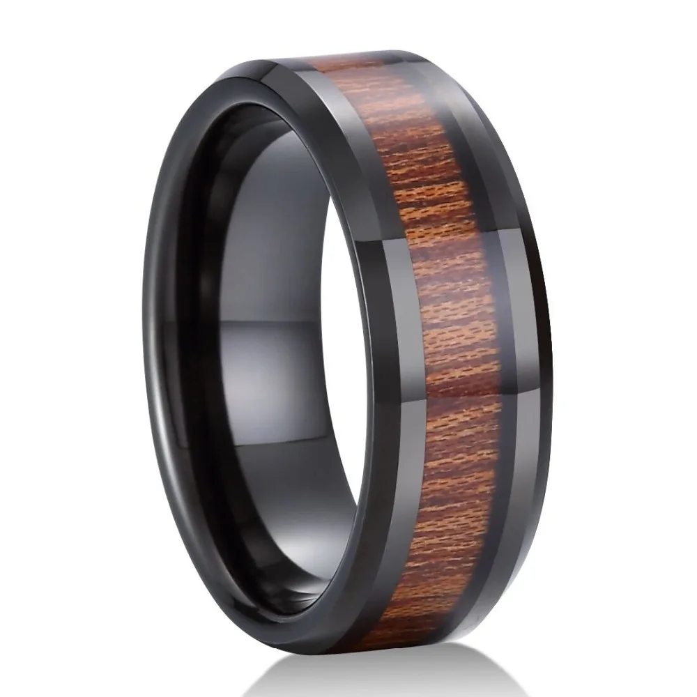 Новинка 8 мм черное керамическое кольцо инкрустация Природный КоА дерево удобный