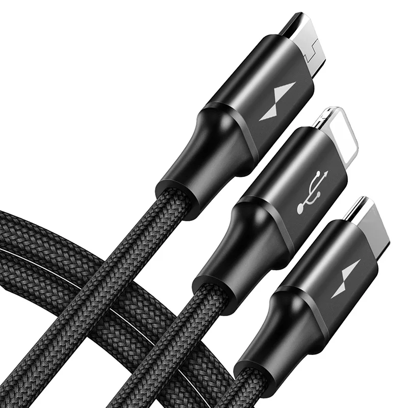 Black Baseus 3 в 1 USB кабель для iPhone XS Max XR X 8 samsung huawei зарядное устройство Micro USB кабель 2 в 1 мобильный телефон usb type c кабель - Цвет: Black