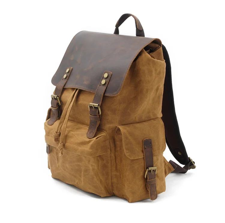 Мужской водонепроницаемый рюкзак из кожи и холста дорожная сумка через плечо