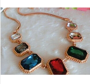 127 # Exaggerated Gem Crystal Necklace Female Rectangle Pendant | Украшения и аксессуары