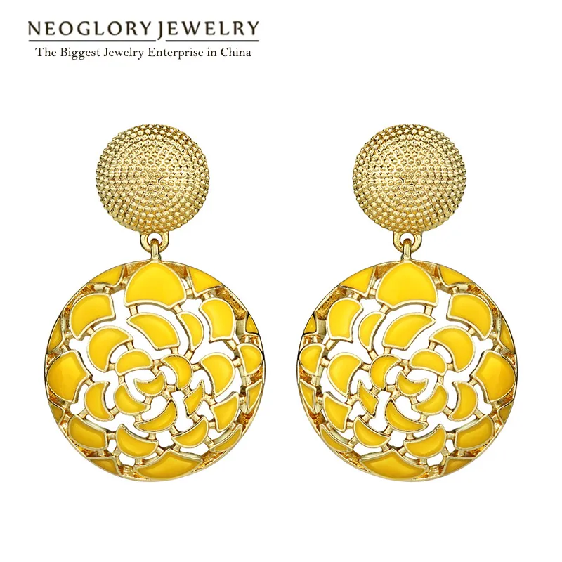 

Neoglory Indian Jewelry Four Colors Round Bohemian Vintage Enamel Statement Drop Dangle Earrings Punk For Women 2020 New Gifts