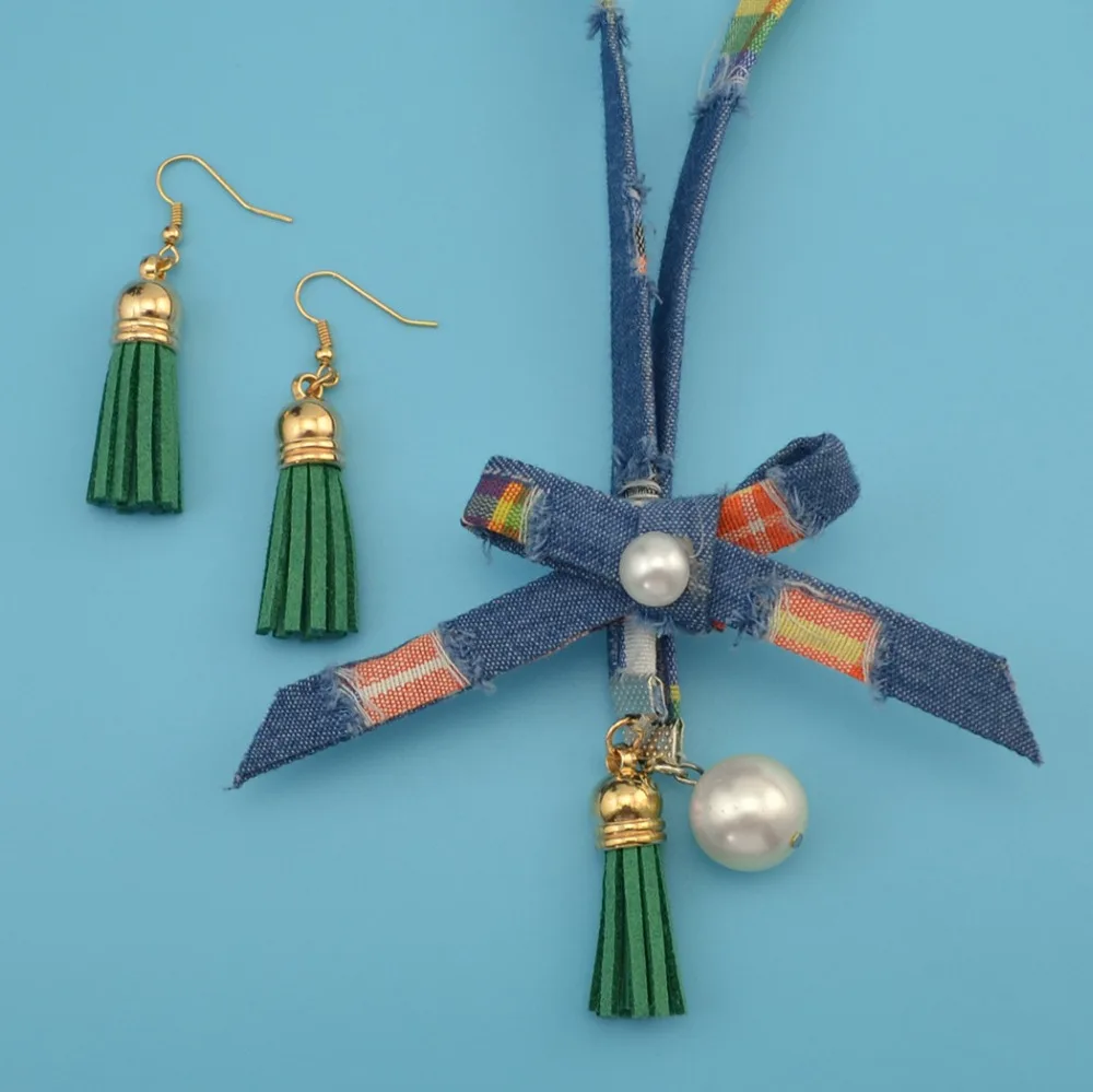 Elegant Boho Gypsy Green Red Tassel Pearl Beads Choker Necklace &amp Earring Jewelry Sets Women Cocktail Party Birthday Gift | Украшения и