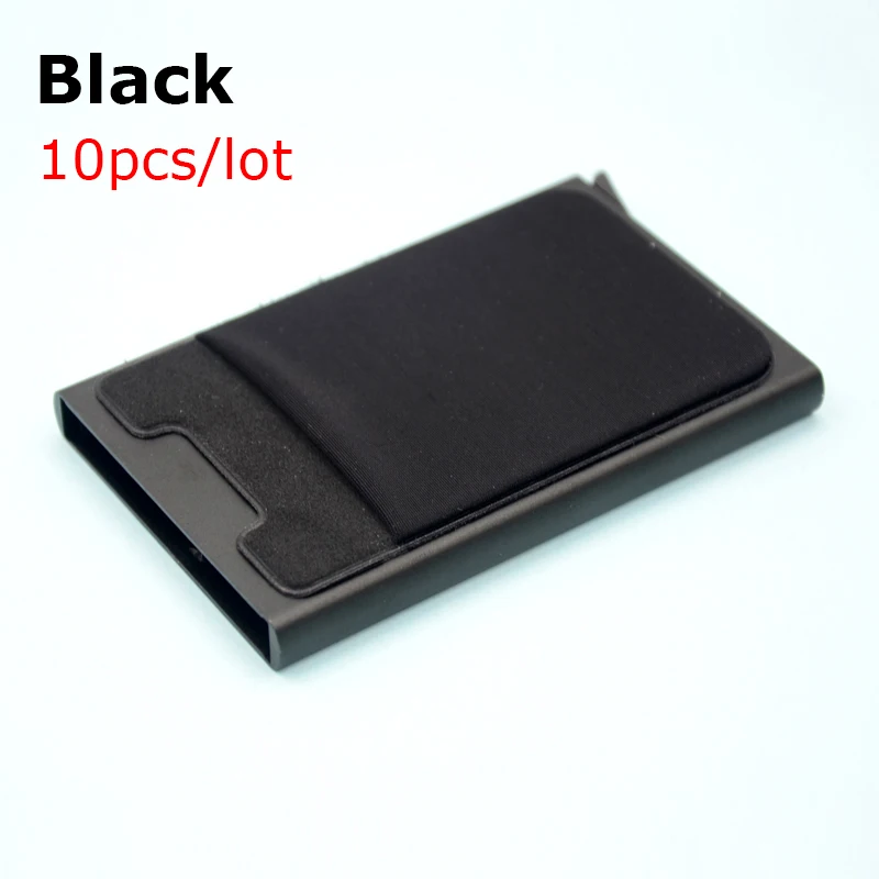 Black-10pcs 10 шт./партия алюминиевый кошелёк с эластичным задним мешком держатель для кредитных карт RFID мини тонкий кошелек автоматический всплывающий чехол для кредитных карт - Цвет: Black-10pcs