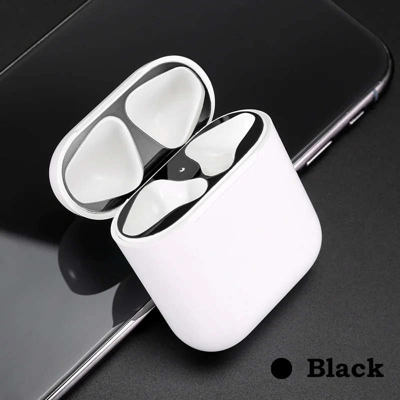 Черный Металлическая Пылезащитная наклейка для Apple AirPods, чехол, аксессуар, защитная наклейка, защита кожи, AirPods, металлические чипы - Цвет: Черный