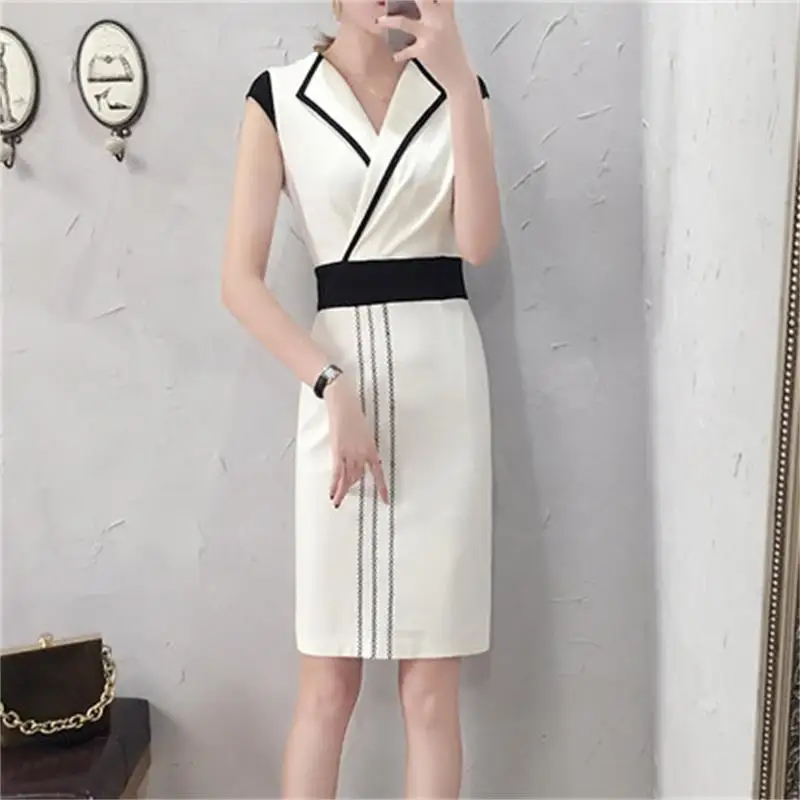 

Fashion dress Female New high quality Cropped sleeves fashion professional wear women's ladies temperament OL slim dress women