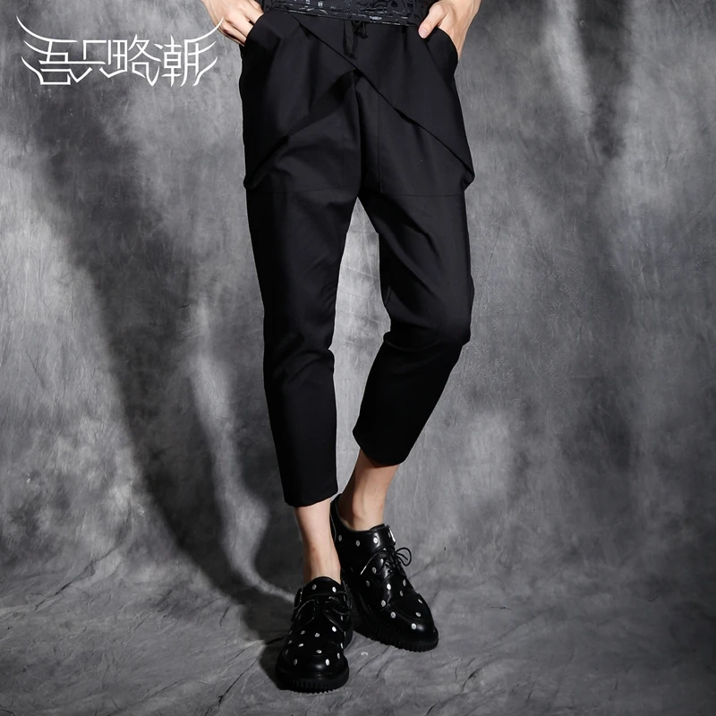 S-XXL ! 2016 New Men's clothing Male personality slim casual pants fashion cross pocket ankle length trousers singer costumes