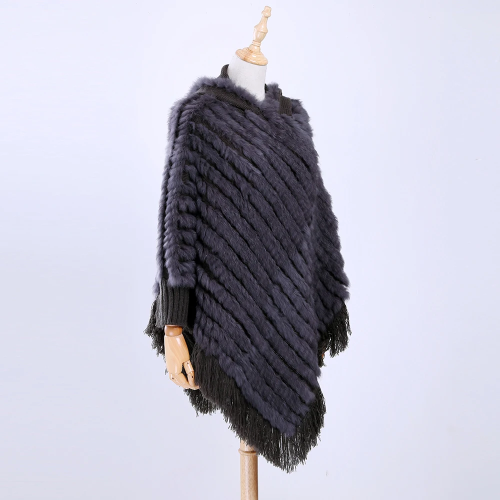 

Real Rabbit fur knited Poncho tippet Hot sale Large Knitted Genuine Fur Hooded Shawl Women Large Cape Shawl For Ladies Amice