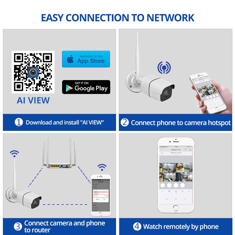 Wheezan Wifi IP камера 4.0MP H.265 аудио беспроводная безопасности Открытый 32 г sd карта