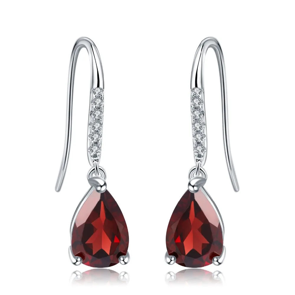 

GEM'S BALLET 925 Sterling Silver Elegant Drop Earrings 2.71Ct Natural Red Garnet Gemstone Earrings for Women Wedding Jewelry