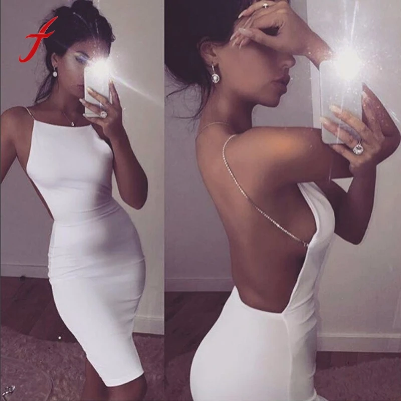 2019 best seller sexy dress 2 color solid black white ukraine women summer dresses sequin chain bodycon backless Mini | Женская одежда