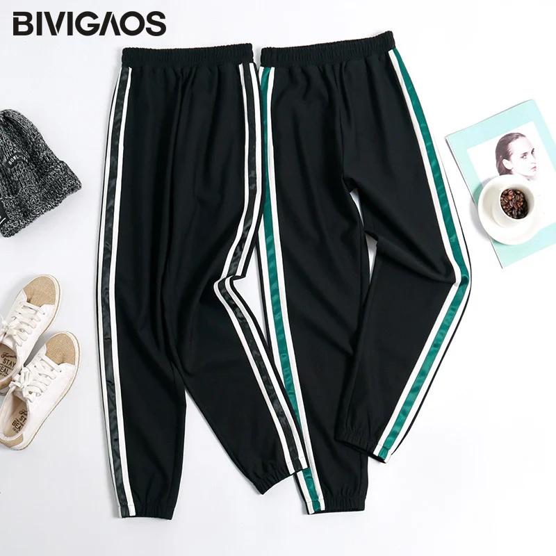 BIVIGAOS новый Спортивный стиль уличный хип хоп брюки строчка полосатая лента