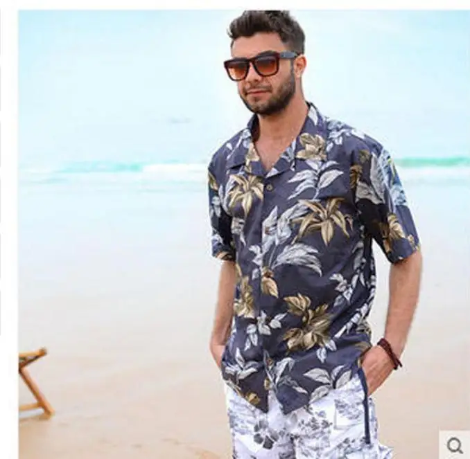 Мужские Пляжные рубашки из хлопка с коротким рукавом свободная повседневная