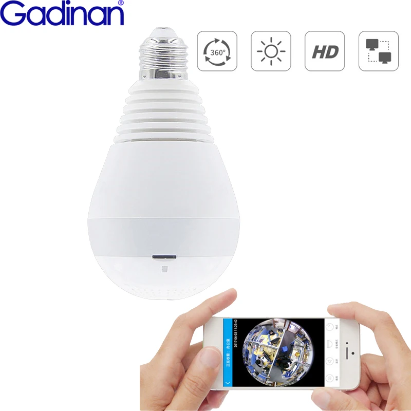 Gadinan светодиодный Белый свет 960P WiFi панорамный CCTV рыбий глаз лампочка ip камера в