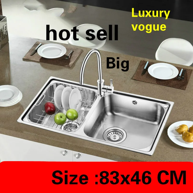 

Free shipping Apartment kitchen double groove sink luxurious do the dishes 304 stainless steel big hot sell 83x46 CM