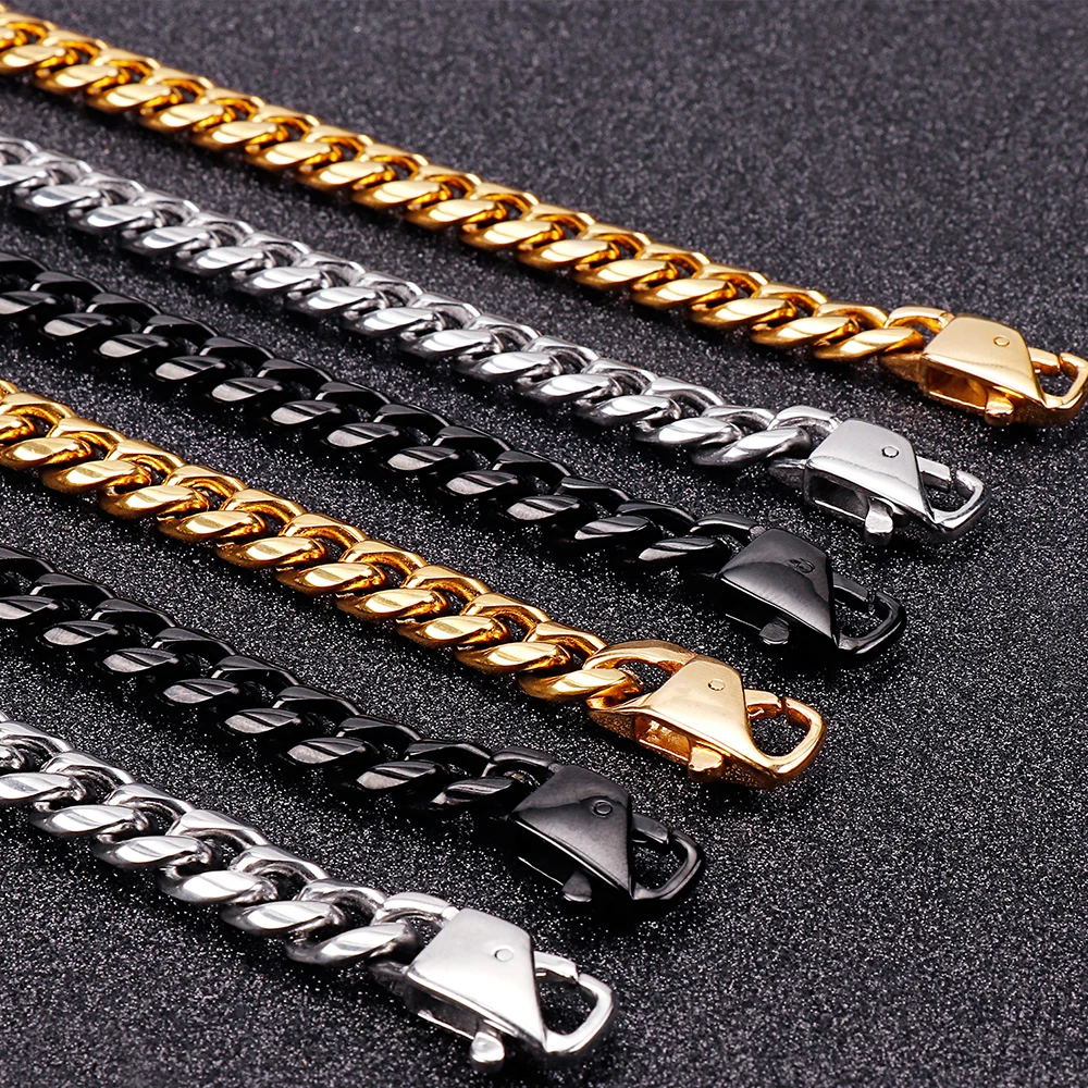 9 мм широкий полированный браслет цепочка из нержавеющей стали с кубинским